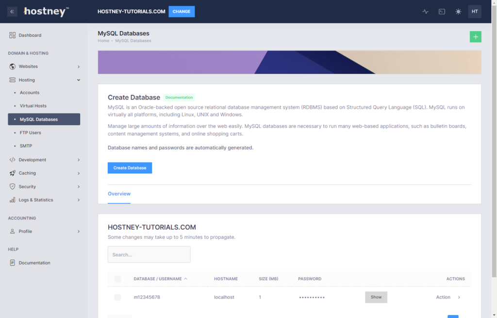 Mysql databases hostney