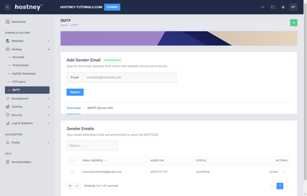 Web Hosting - SMTP Register